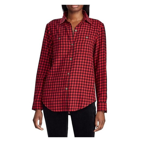 Chaps Gingham Cotton Shirt Size Small - Rich Red - Picture 2 of 4